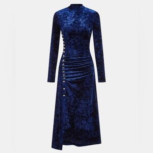 Commense Metal Button Ruched Velvet Maxi Dress